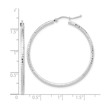 10k White Gold Hoop Earrings, Diamond Cut Textured Round Tube Design for Women