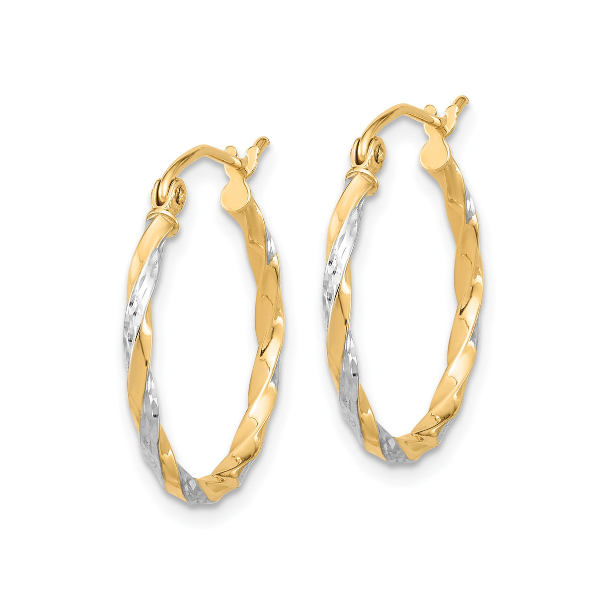 10k Yellow Gold Twisted Hoop Earrings, Diamond Cut Two-Tone Polished Design for Women