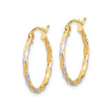 10k Yellow Gold Twisted Hoop Earrings, Diamond Cut Two-Tone Polished Design for Women