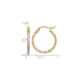 10k Yellow Gold Twisted Hoop Earrings, Diamond Cut Two-Tone Polished Design for Women