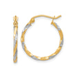10k Yellow Gold Twisted Hoop Earrings, Diamond Cut Two-Tone Polished Design for Women