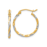 10k Yellow Gold Twisted Hoop Earrings, Diamond Cut Two-Tone Polished Design for Women