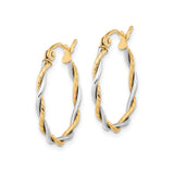 10k Yellow White Gold Hoop Earrings, Twisted Design with Polished Rope Texture for Women