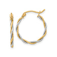 10k Yellow White Gold Hoop Earrings, Twisted Design with Polished Rope Texture for Women