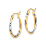 10k Two-Tone Gold Hoop Earrings, Polished and Textured Round Design for Women