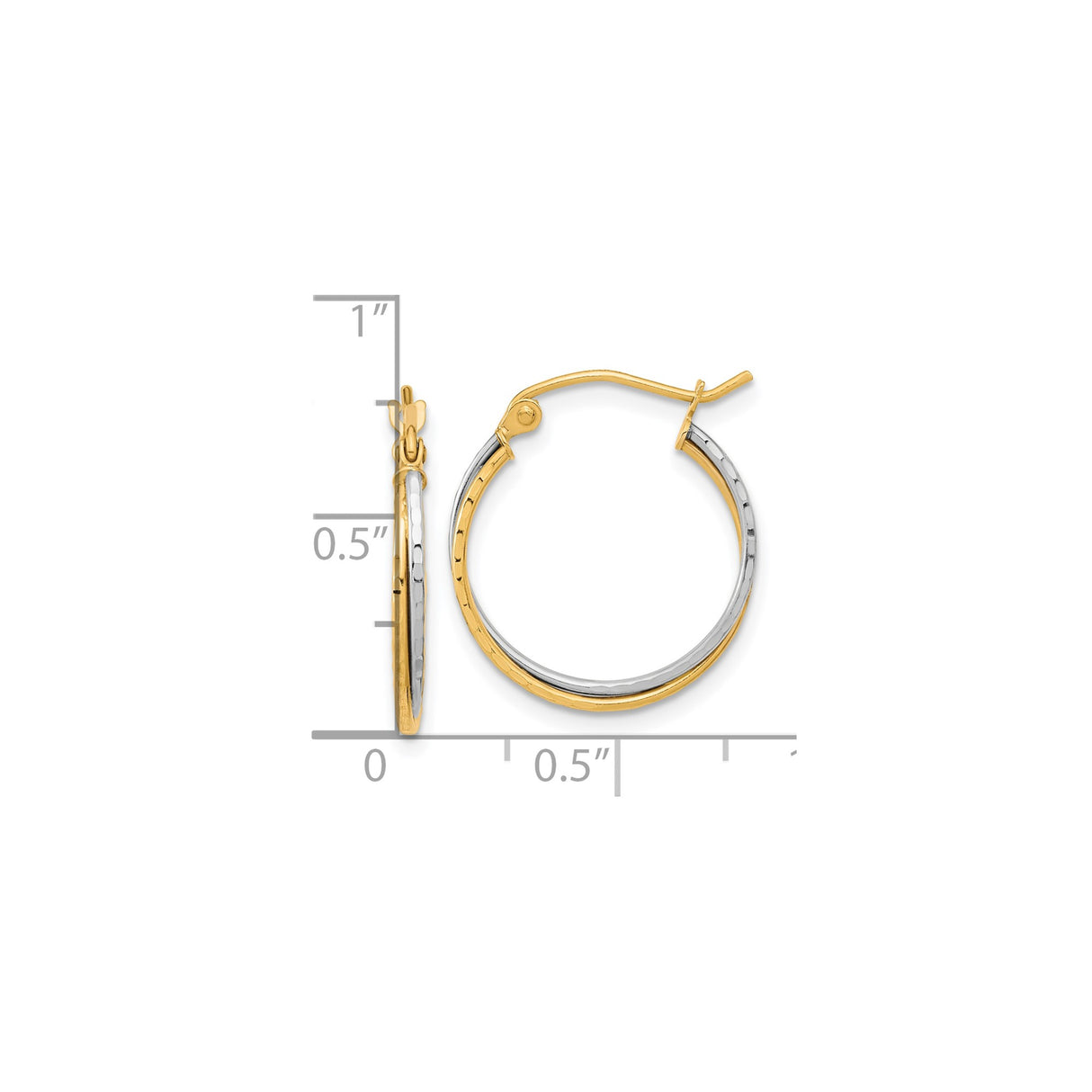10k Two-Tone Gold Hoop Earrings, Polished and Textured Round Design for Women