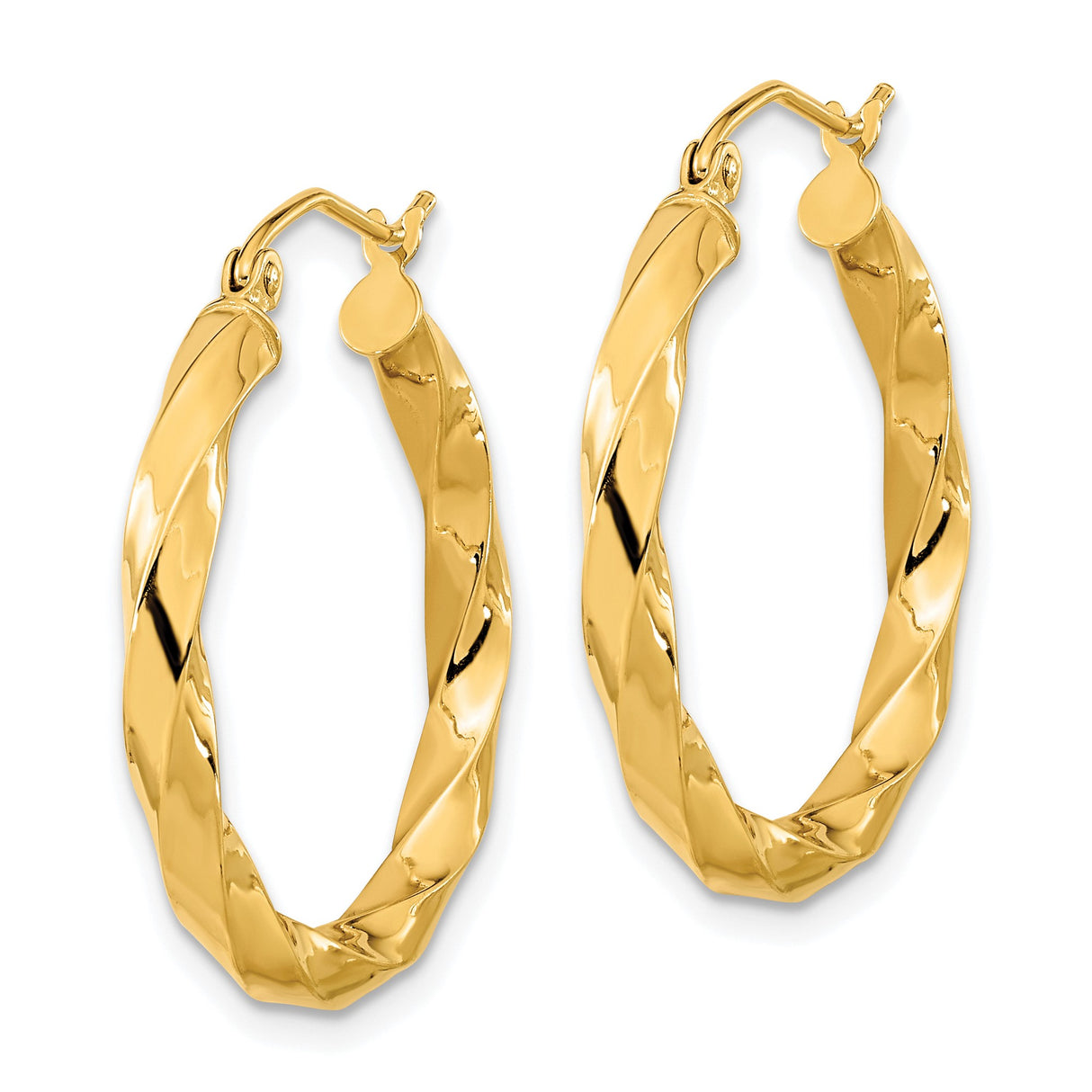 10k Yellow Gold Hoop Earrings, Twisted Lightweight Design, Polished Finish for Women