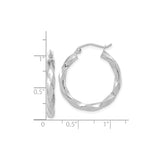 10k White Gold Hoop Earrings, Twisted Lightweight Design, High Polish Finish, Modern Minimalist Style
