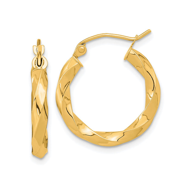 10k Yellow Gold Hoop Earrings, Twisted Rope Design, Polished Finish, Medium Size