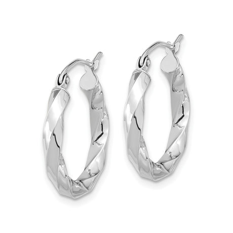 10k White Gold Hoop Earrings with Twisted Spiral Design and Polished Finish for Women