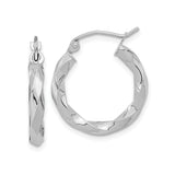 10k White Gold Hoop Earrings with Twisted Spiral Design and Polished Finish for Women