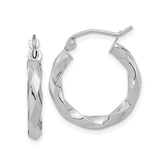 10k White Gold Hoop Earrings with Twisted Spiral Design and Polished Finish for Women