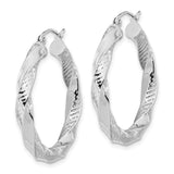 10k White Gold Hoop Earrings with Twisted Textured and Polished Finish for Women