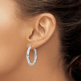 10k White Gold Hoop Earrings with Twisted Textured and Polished Finish for Women