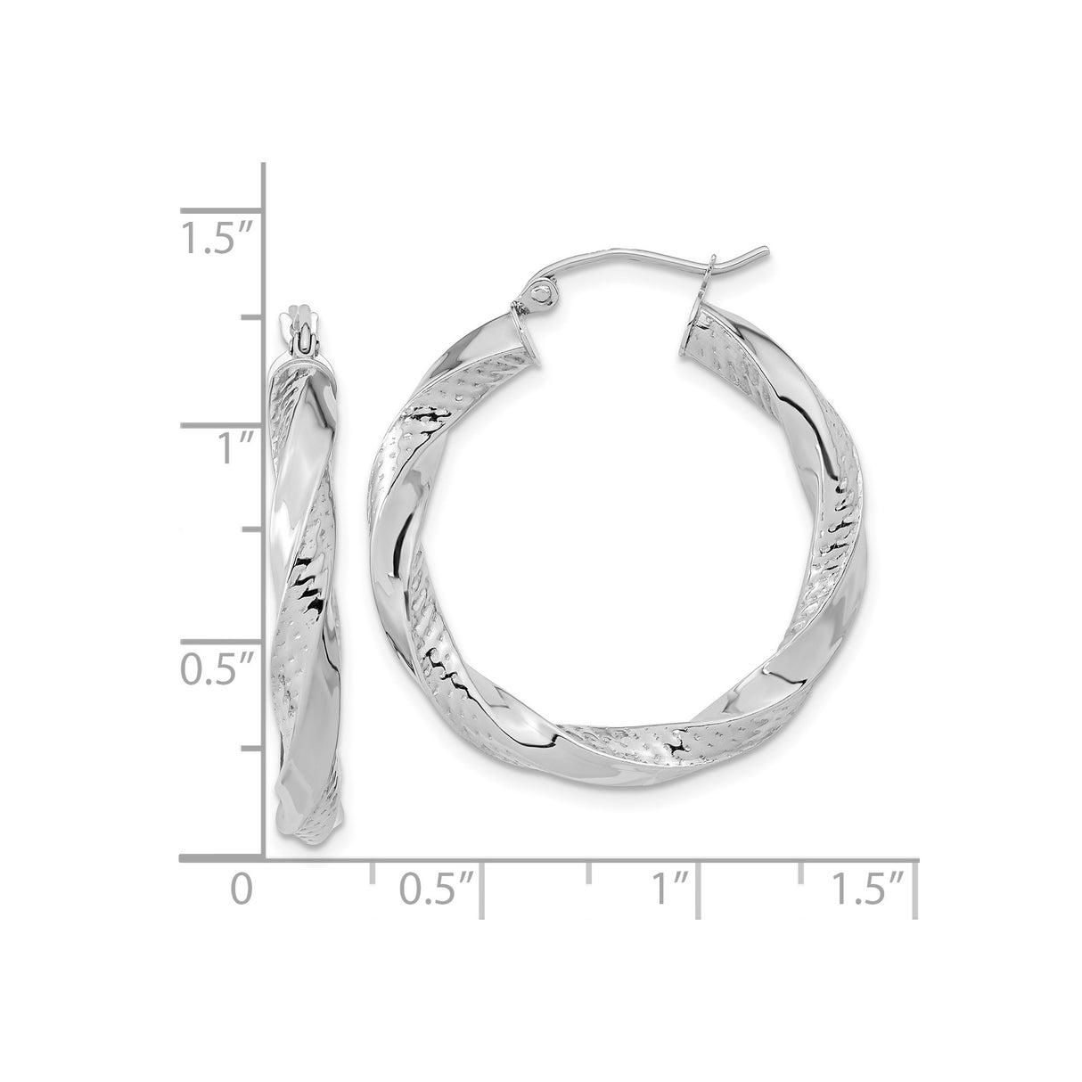 10k White Gold Hoop Earrings with Twisted Textured and Polished Finish for Women