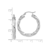 10k White Gold Hoop Earrings with Twisted Textured and Polished Finish for Women