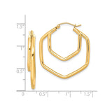 10k Yellow Gold Hexagon Hoop Earrings, Lightweight Geometric Design for Women