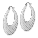 10k White Gold Hoop Earrings with Textured Basketweave Design and High Polish Finish