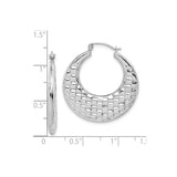 10k White Gold Hoop Earrings with Textured Basketweave Design and High Polish Finish