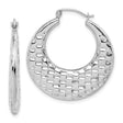 10k White Gold Hoop Earrings with Textured Basketweave Design and High Polish Finish