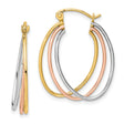 10k Tri-Color Gold Hoop Earrings, Intertwined Yellow, White, and Rose Gold Oval Design