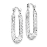 10k White Gold Hoop Earrings, Rectangular Textured Design, Polished Finish, Lightweight Modern Style