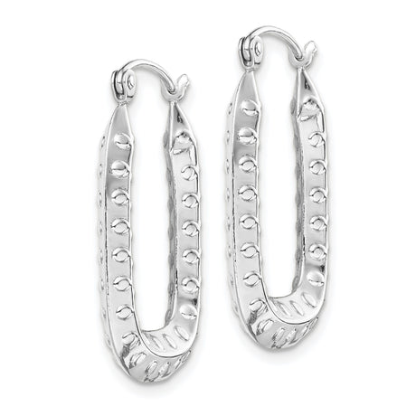 10k White Gold Hoop Earrings, Rectangular Textured Design, Polished Finish, Lightweight Modern Style