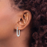 10k White Gold Hoop Earrings, Rectangular Textured Design, Polished Finish, Lightweight Modern Style