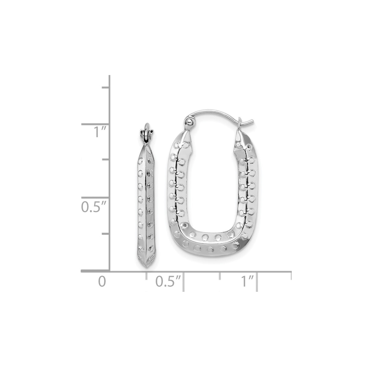 10k White Gold Hoop Earrings, Rectangular Textured Design, Polished Finish, Lightweight Modern Style