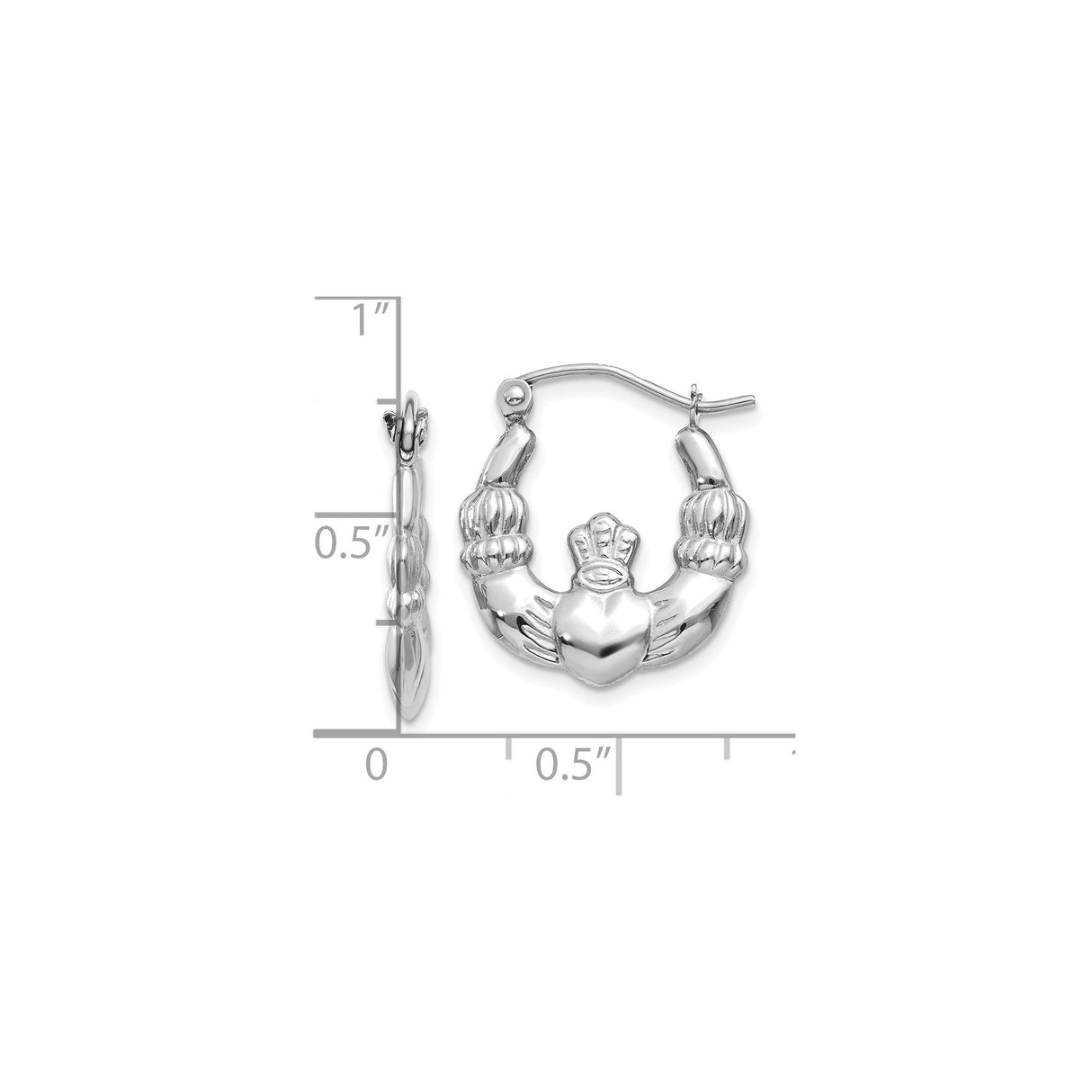 10k White Gold Claddagh Hoop Earrings with Heart and Crown Design for Women