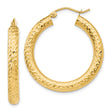 10k Yellow Gold Hoop Earrings, Textured Diamond-Cut Finish, Hinged Closure, Classic Bold Style