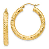 10k Yellow Gold Hoop Earrings, Textured Diamond-Cut Finish, Hinged Closure, Classic Bold Style