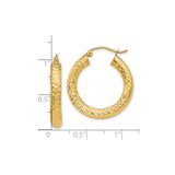 10k Yellow Gold Hoop Earrings, Textured Diamond Cut Finish, Classic Lightweight Style for Women
