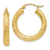 10k Yellow Gold Hoop Earrings, Textured Diamond Cut Finish, Classic Lightweight Style for Women