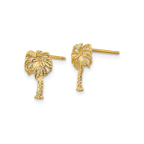 10k Yellow Gold Palm Tree Stud Earrings, Tropical Beach Theme for Women