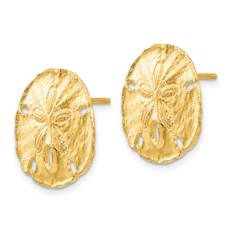 10k Yellow Gold Sand Dollar Stud Earrings with Textured Coastal Design for Women