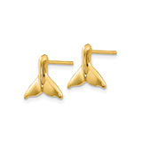 10k Yellow Gold Whale Tail Stud Earrings, Nautical Marine Life Theme for Women