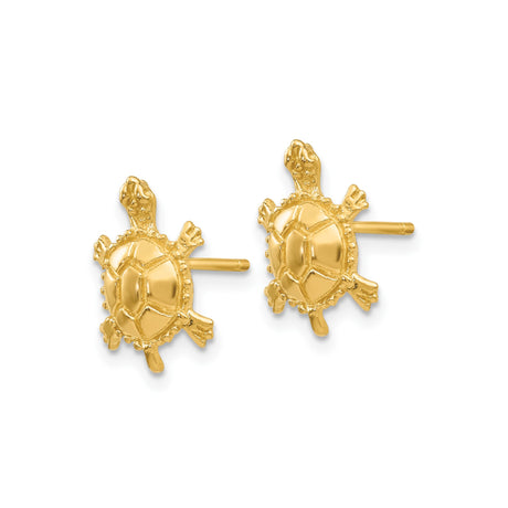 10k Yellow Gold Turtle Stud Earrings, Sea Turtle Design, Nature Inspired Animal Jewelry for Women