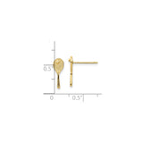 10k Yellow Gold Tennis Racket Stud Earrings with Small Ball Detail, Sports Jewelry for Women
