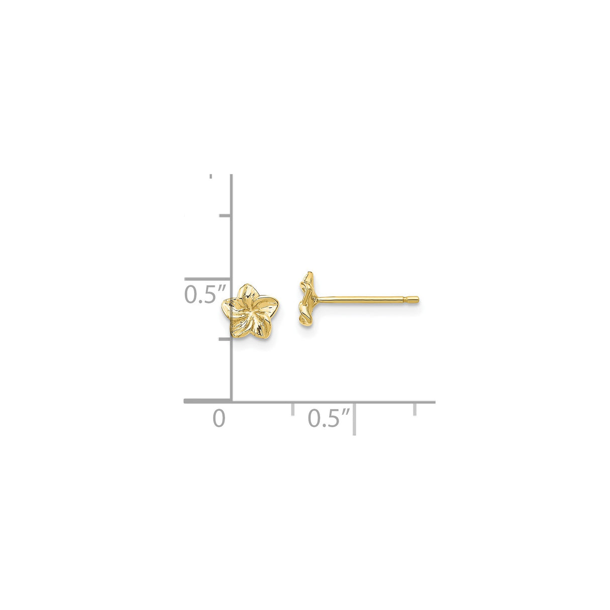 10k Yellow Gold Flower Stud Earrings with Detailed Five-Petal Floral Design