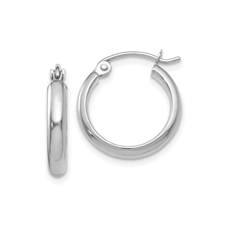 10k White Gold Hoop Earrings, Polished Finish, Hinged Closure, Minimalist Medium Size Hoops