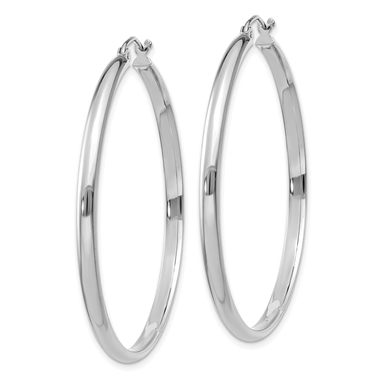 10k White Gold Hoop Earrings, Classic Polished Round Minimalist Design for Women