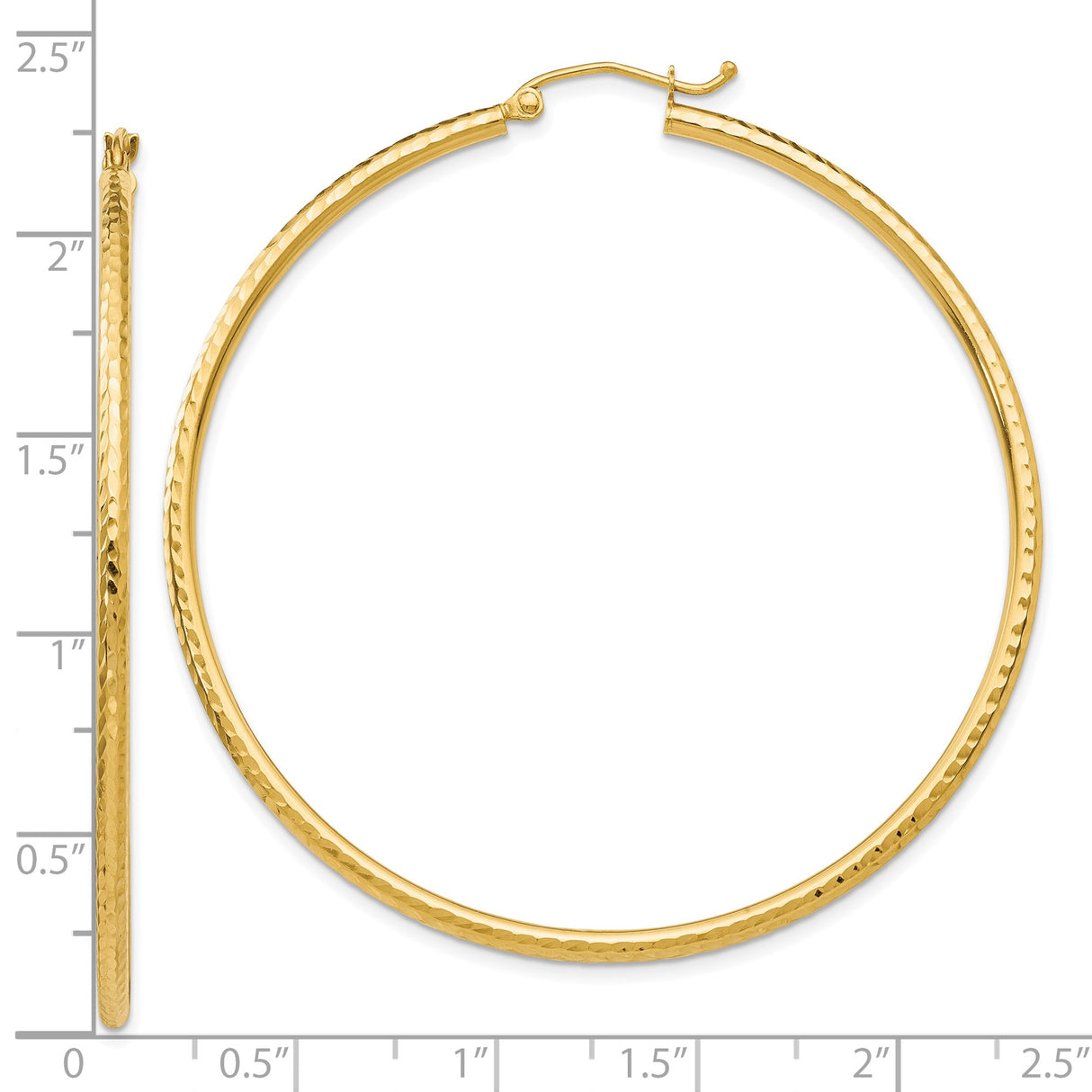 10k Yellow Gold Hoop Earrings, Large Round Hammered Texture, Lightweight High Polish Dome Style