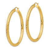 10k Yellow Gold Hoop Earrings, Textured Diamond Cut Round Design with Latch Back Closure