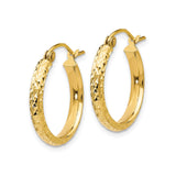 10k Yellow Gold Hoop Earrings, Diamond Cut Textured Round Design with Latch Back Closure