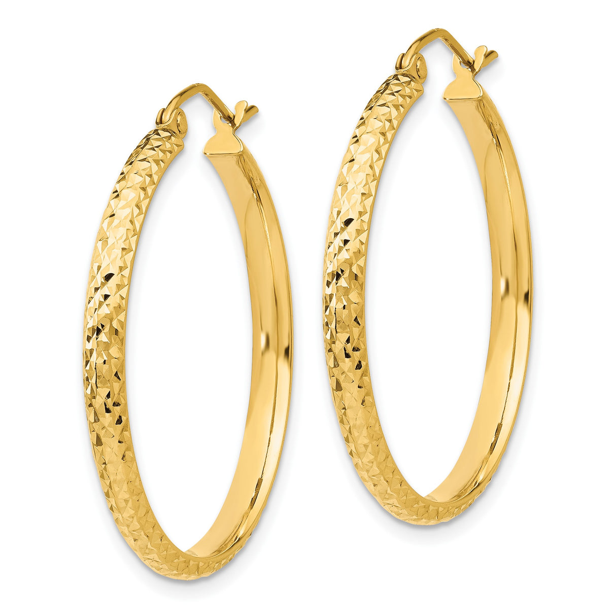 10k Yellow Gold Hoop Earrings, Diamond-Cut Textured Finish, Classic Round Design, Latch Back Closure