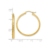 10k Yellow Gold Hoop Earrings, Diamond-Cut Textured Finish, Classic Round Design, Latch Back Closure