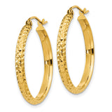 10k Yellow Gold Hoop Earrings, Diamond Cut Textured Finish, Lightweight Classic Design for Women