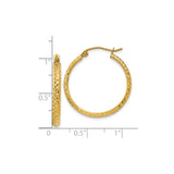 10k Yellow Gold Hoop Earrings, Diamond Cut Textured Finish, Lightweight Classic Design for Women