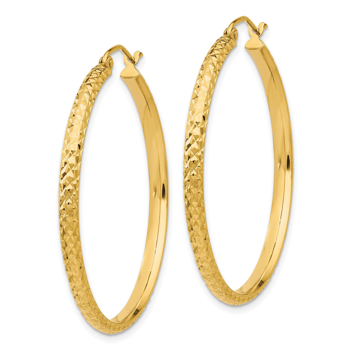 10k Yellow Gold Hoop Earrings, Lightweight Diamond Cut Textured Design for Women